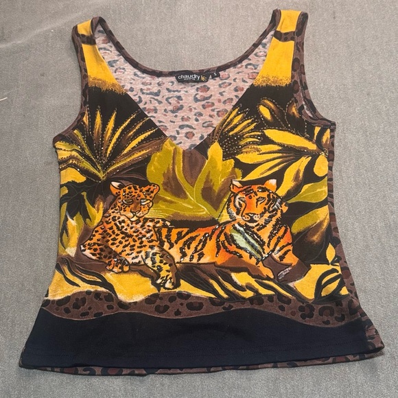 Vintage Chaudry KC Jungle Tiger & Leopard Tank Top - Picture 2 of 6